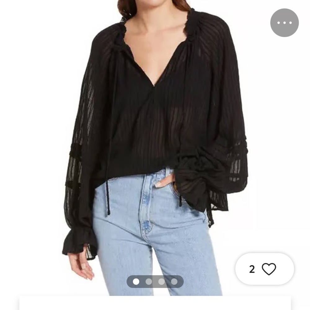 Free People Black Sheer Blouse size large